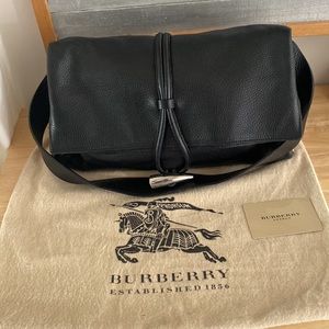 Burberry Haymarket Horn Toggle Shoulder Bag Plaid Black Leather Dust bag handbag